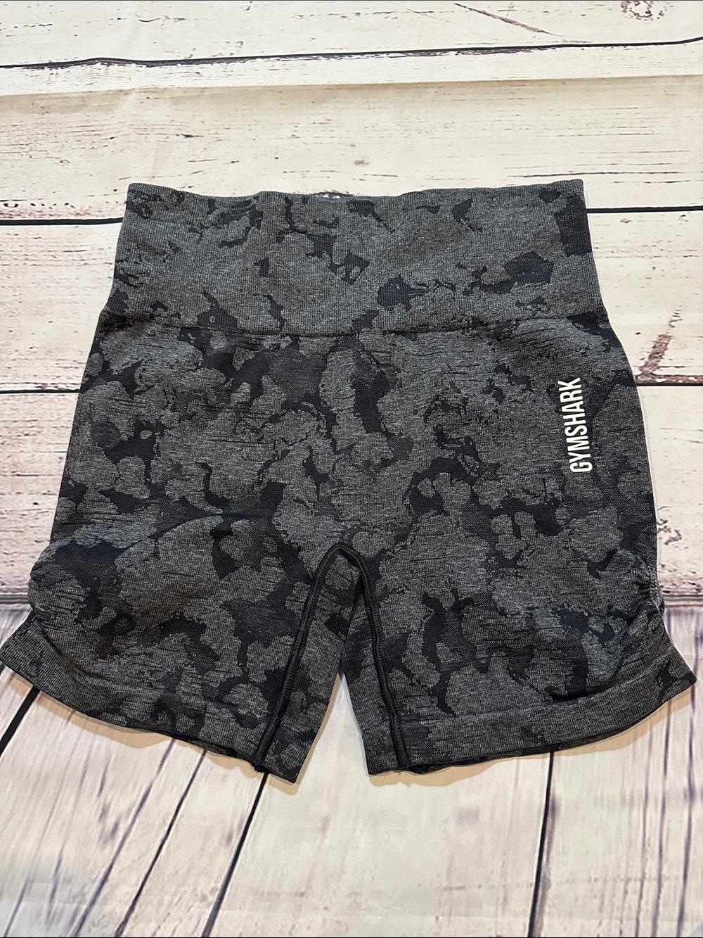 Gymshark High-Waisted Black Heather Camo Bike Shorts